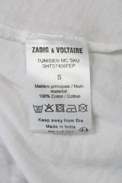 Zadig & Voltaire Women White Skull Graphic V-Neck T-Shirt Cotton Size S