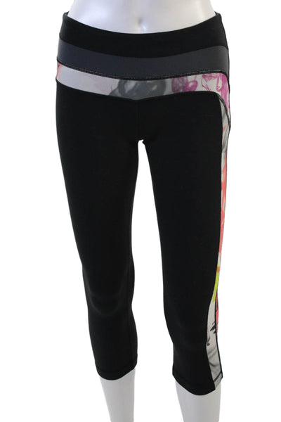 Lululemon Womens Black Floral Capri Leggings Nylon Blend Size S