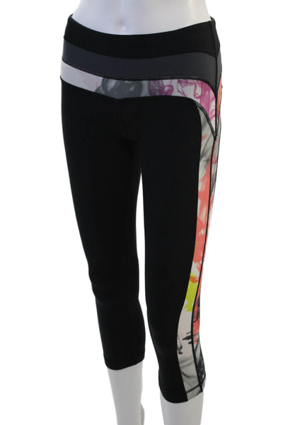 Lululemon Womens Black Floral Capri Leggings Nylon Blend Size S