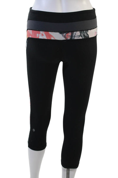 Lululemon Womens Black Floral Capri Leggings Nylon Blend Size S