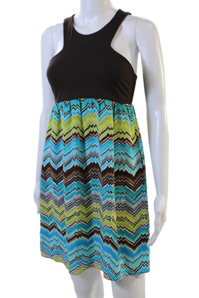 Alice & Trixie Women Black Geometric Silk Sundress Sleeveless Short Size S