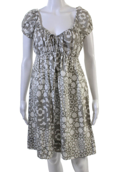 Trina Turk Women Sundress Gray Geometric Short Sleeve Drawstring Size 8