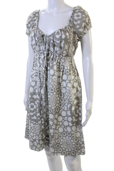 Trina Turk Women Sundress Gray Geometric Short Sleeve Drawstring Size 8