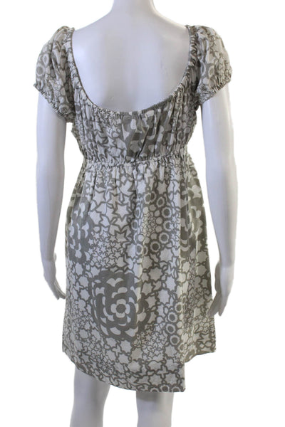 Trina Turk Women Sundress Gray Geometric Short Sleeve Drawstring Size 8