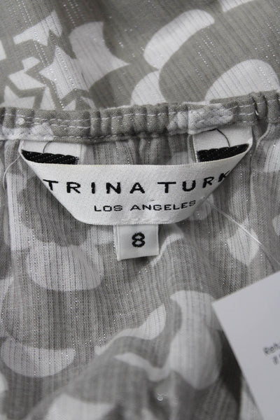 Trina Turk Women Sundress Gray Geometric Short Sleeve Drawstring Size 8