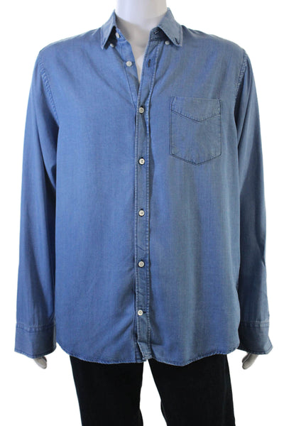 No Nationality Mens Long Sleeve Collared Button-Down Shirt Blue Size L