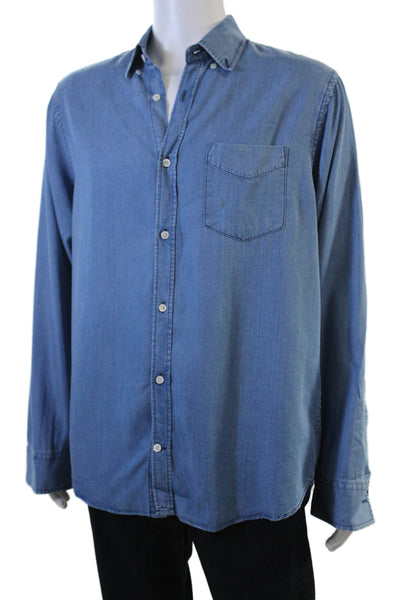 No Nationality Mens Long Sleeve Collared Button-Down Shirt Blue Size L