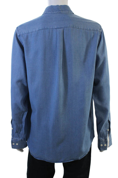 No Nationality Mens Long Sleeve Collared Button-Down Shirt Blue Size L