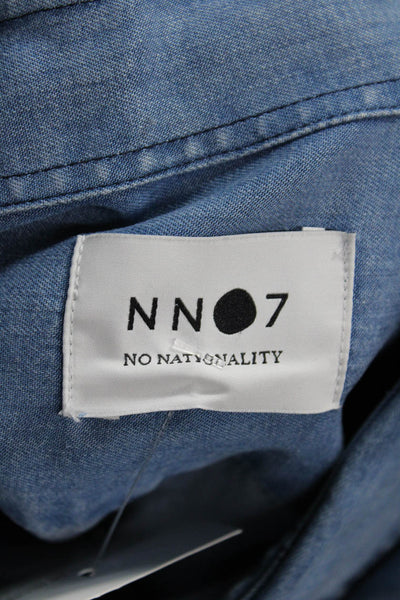 No Nationality Mens Long Sleeve Collared Button-Down Shirt Blue Size L