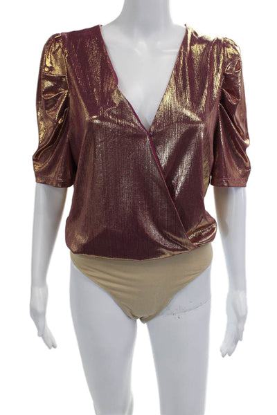 Wayf Women V-Neck Purple Blouse 3/4 Sleeve Polyester Size L
