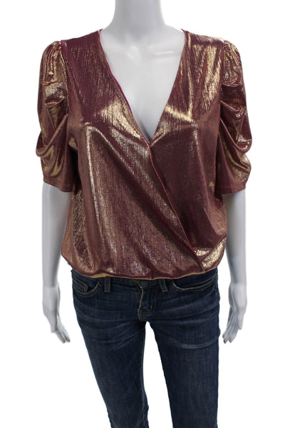Wayf Women V-Neck Purple Blouse 3/4 Sleeve Polyester Size L