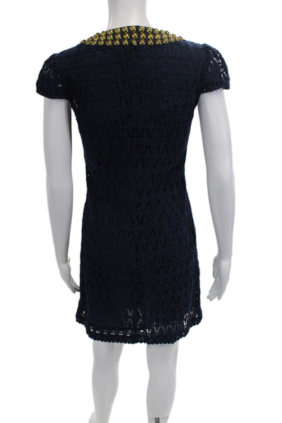 Trina Turk Women Shift Dress Dark Blue Cotton Short Sleeve Size 0