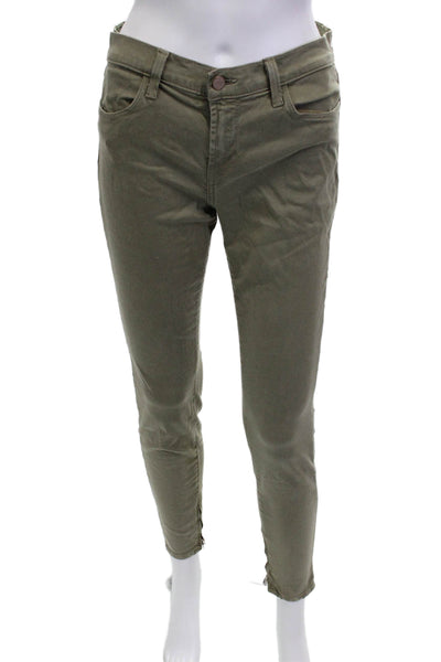 J Brand Women Ankle Cropped Chino Pants Green Cotton Blend Size 28