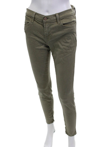 J Brand Women Ankle Cropped Chino Pants Green Cotton Blend Size 28