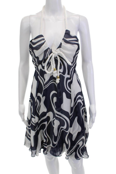 Milly Women Sundress Knee-Length Silk Geometric Dark Blue Size 6