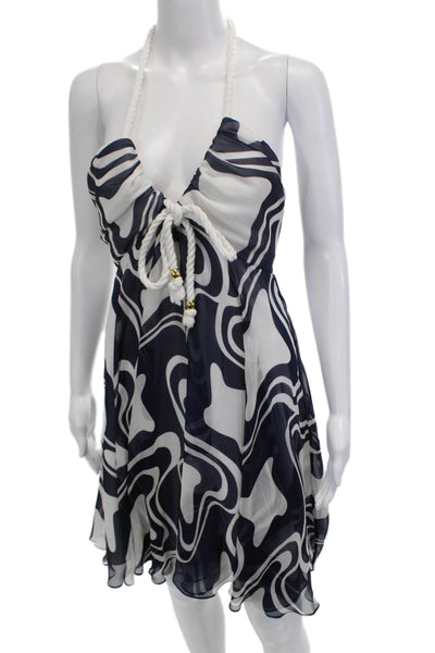 Milly Women Sundress Knee-Length Silk Geometric Dark Blue Size 6