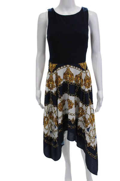Adrianna Papell Women Fit & Flare Tank Dress Dark Blue Zip Round Neck Size 6