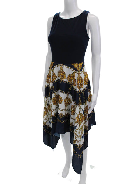 Adrianna Papell Women Fit & Flare Tank Dress Dark Blue Zip Round Neck Size 6
