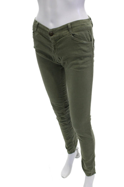 Current/Elliott Women Green Solid Jeggings Mid Rise Cotton Blend Size 27