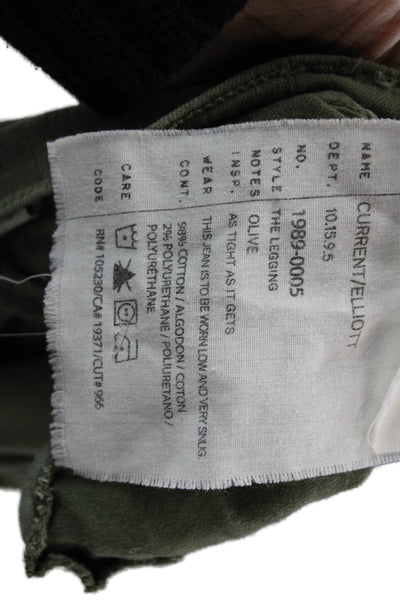 Current/Elliott Women Green Solid Jeggings Mid Rise Cotton Blend Size 27