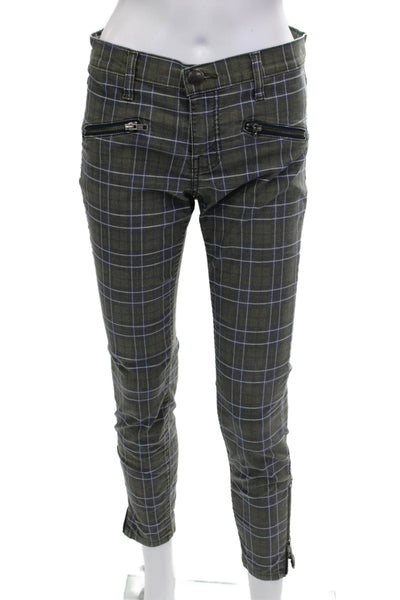 Current/Elliott Womens Cropped Ankle Plaid Pants Green Size 27