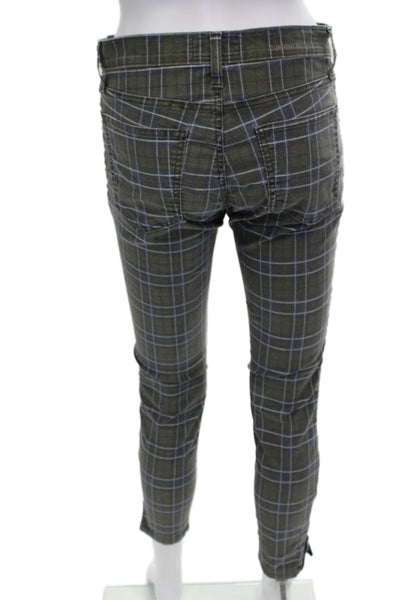 Current/Elliott Womens Cropped Ankle Plaid Pants Green Size 27