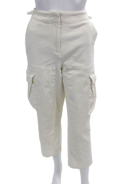 Sweaty Betty Women Cropped Cargo Pants Beige Cotton Buckle Size 8