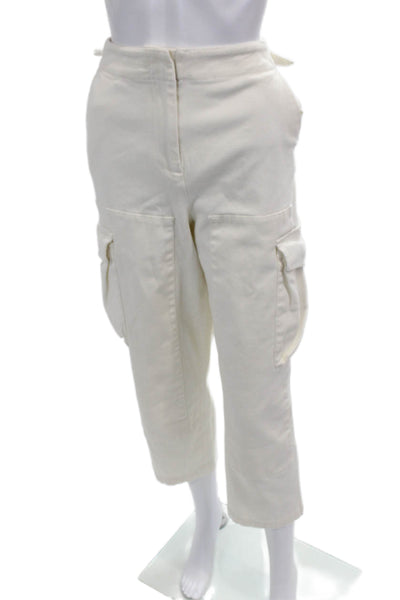 Sweaty Betty Women Cropped Cargo Pants Beige Cotton Buckle Size 8