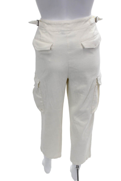 Sweaty Betty Women Cropped Cargo Pants Beige Cotton Buckle Size 8
