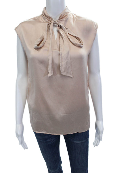 Sandro Women Silk Blend High Neck Sleeveless Beige Blouse Size 1