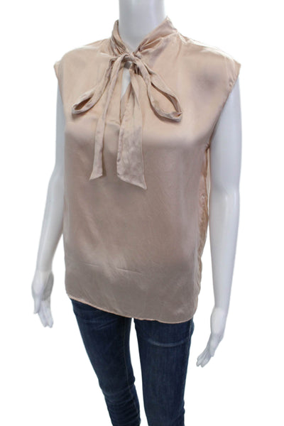 Sandro Women Silk Blend High Neck Sleeveless Beige Blouse Size 1