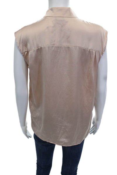 Sandro Women Silk Blend High Neck Sleeveless Beige Blouse Size 1
