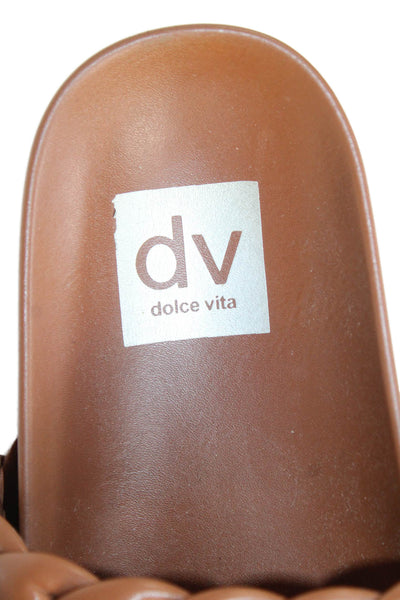 DV Dolce Vita Womens Braided Strap Slide On Sandals Brown Size 7.5