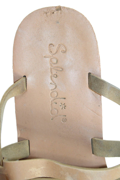 Splendid Womens Leather Strappy Slide On Sandals Beige Size 7.5
