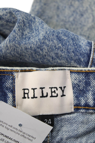 Riley Women Straight Jeans High Rise Blue Button 100% Cotton Size 24