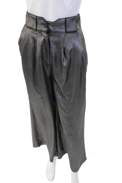 L Academie Womens Cropped Dress Pants Dark Gray Button Size 2XS