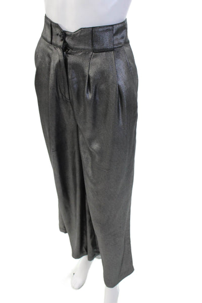 L Academie Womens Cropped Dress Pants Dark Gray Button Size 2XS