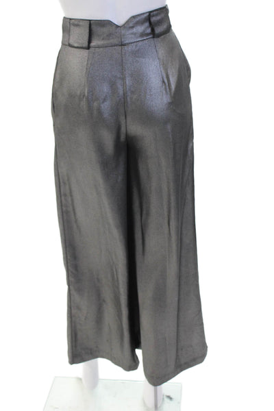 L Academie Womens Cropped Dress Pants Dark Gray Button Size 2XS