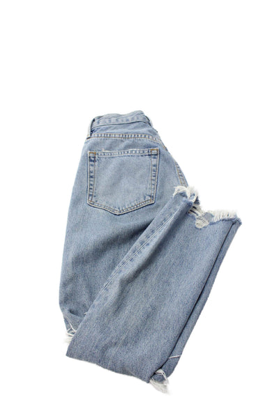 Grlfrnd Women Boyfriend Mom Jeans Light Blue Mid Rise Button Size 23