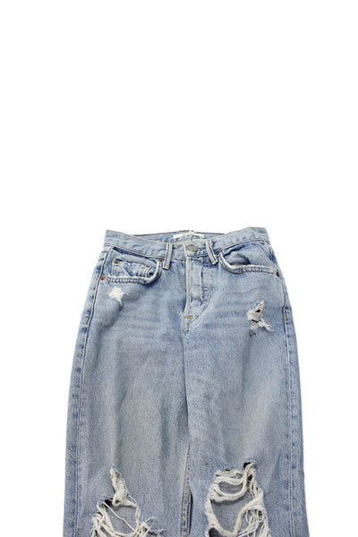 Grlfrnd Women Boyfriend Mom Jeans Light Blue Mid Rise Button Size 23