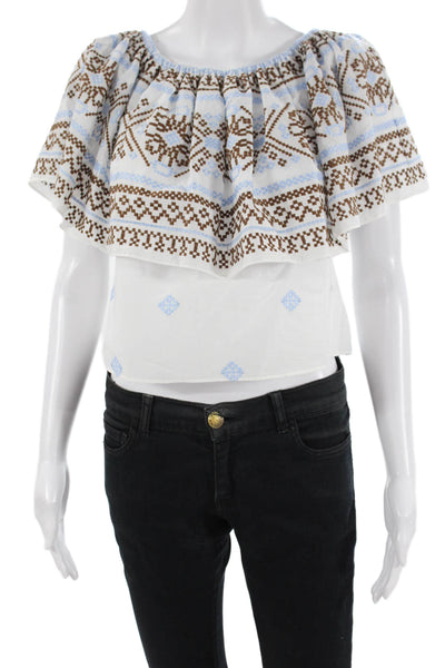 Misa Women Cropped Sleeveless Blouse White Aztec Cotton Size 2XS