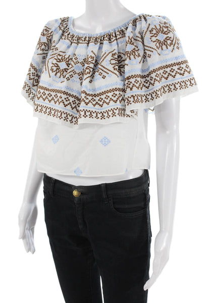 Misa Women Cropped Sleeveless Blouse White Aztec Cotton Size 2XS
