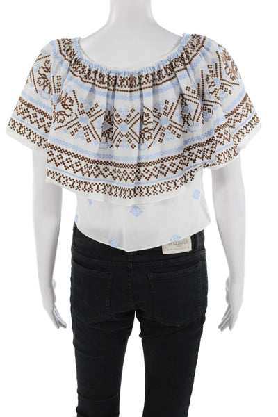 Misa Women Cropped Sleeveless Blouse White Aztec Cotton Size 2XS