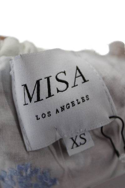Misa Women Cropped Sleeveless Geometric Cotton Blouse White Round Neck Size XS