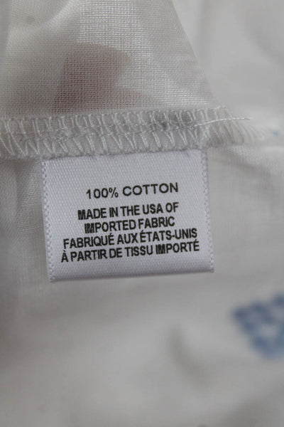 Misa Women Cropped Sleeveless Geometric Cotton Blouse White Round Neck Size XS