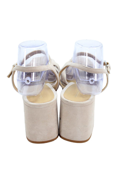 Reformation Women's Open Toe Suede Block Heels Buckle Sandals Beige Size 11