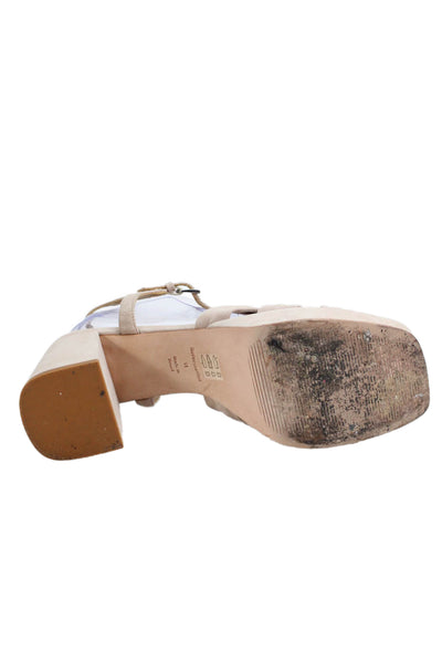 Reformation Women's Open Toe Suede Block Heels Buckle Sandals Beige Size 11