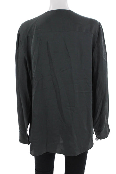 Theory Women Dark Gray Silk V-Neck Long Sleeve Blouse Size L