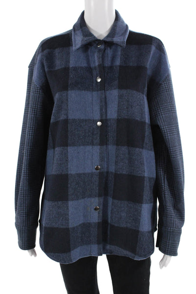 Steve Madden Mens Black Plaid Snap Collared Button-Up Jacket Long Sleeve Size S