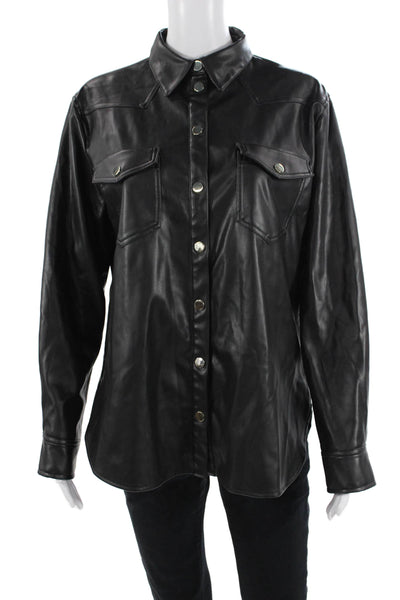 Zara Mens Biker Point Collar Polyurethane Button-Up Jacket Black Size M